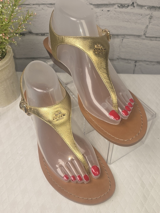 Coach Shoes - COACH CHEYANNE T-STRAP GOLD METALLIC SANDALS SMALL WEDGE HEEL WOMENS 9.5